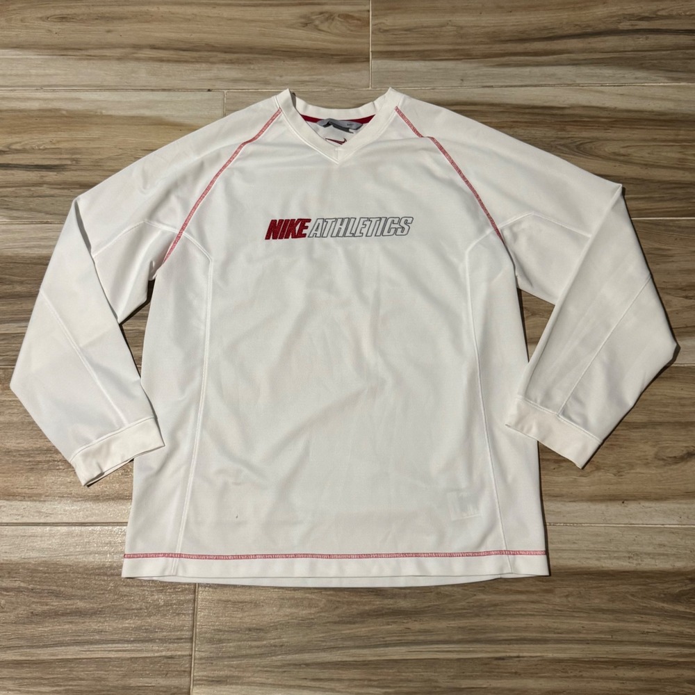 Vintage Nike Athletics Center Spellout Shirt Mens XL White Red Y2K Stitching